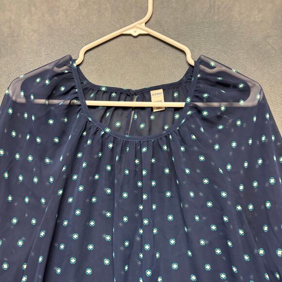 Old Navy Navy Sheer Printed Peasant Blouse XL Boho Cottagecore Geometric Top - Picture 2 of 10